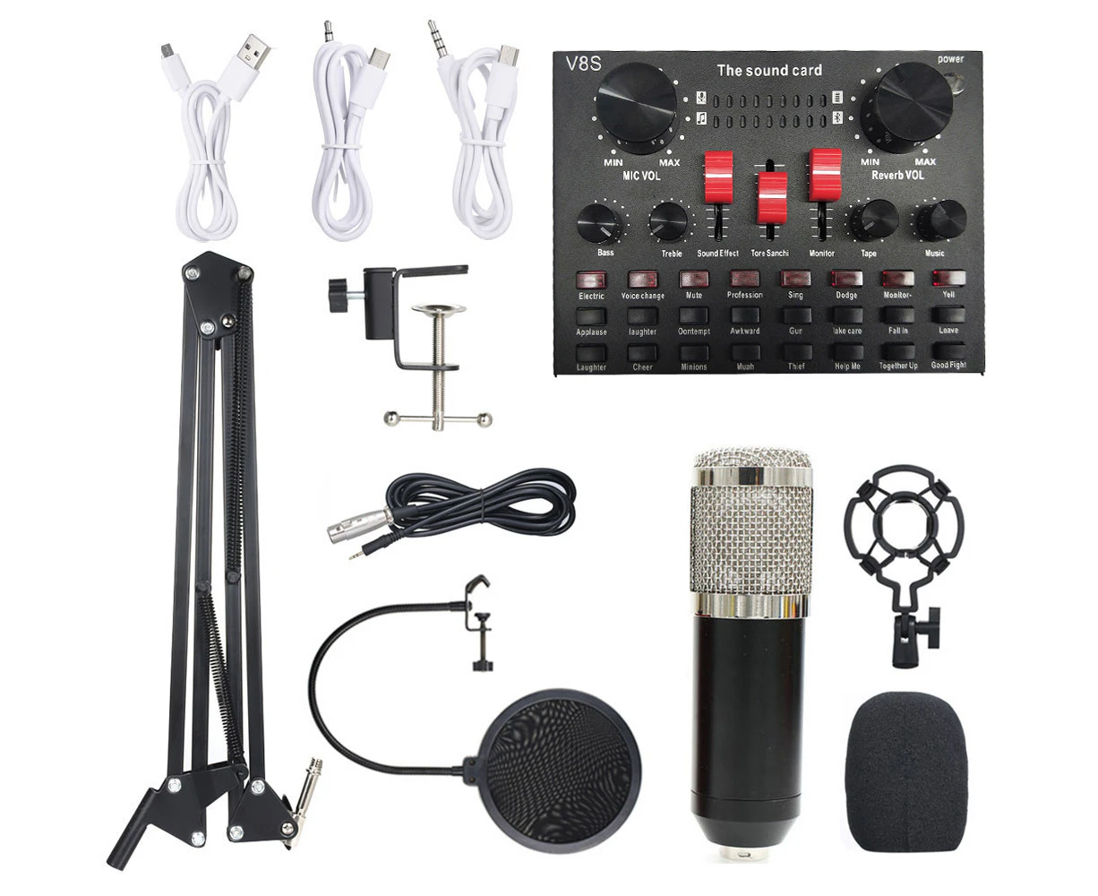 Multi-functional Live Sound Card BM800 Microphone Set Audio Recording Equipments (Black & Silver)