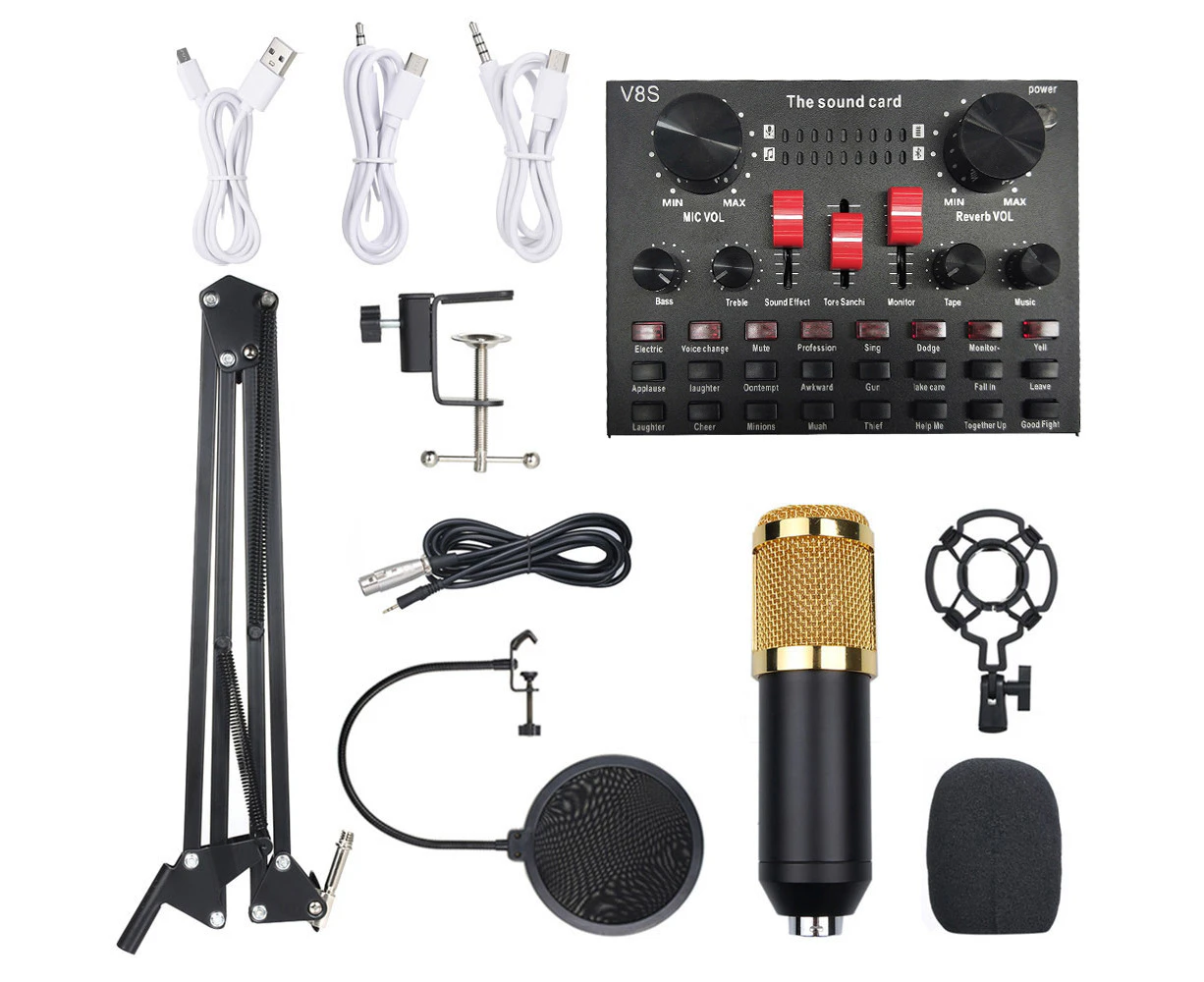 Multi-functional Live Sound Card BM800 Microphone Set Audio Recording Equipments (Black & Gold)