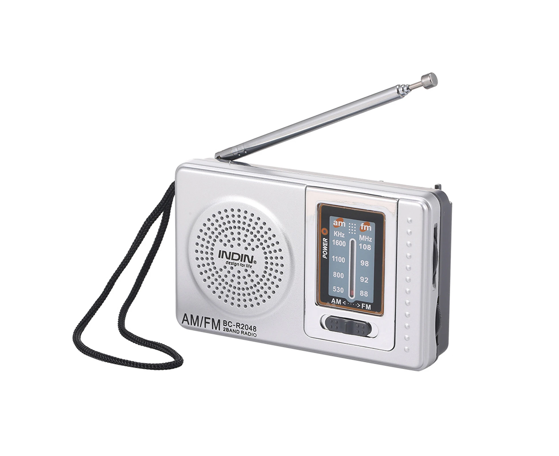 INDIN BC-R2048 Mini AM FM Radio 2 Band Radio Receiver Portable Pocket Radio Built-in Speaker w/ Headphone Jack Telescopic Antenna