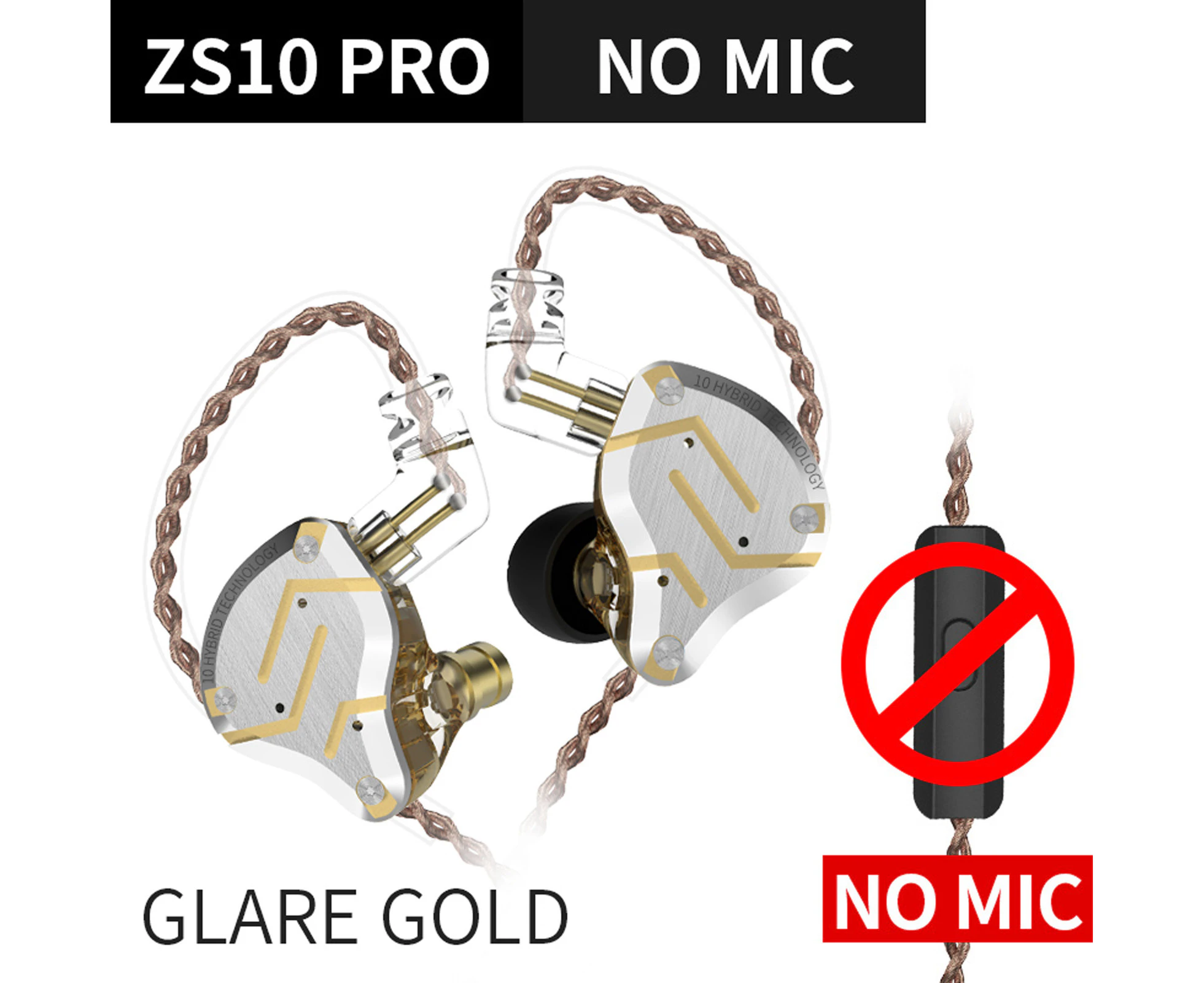 KZ ZS10 Pro 3.5mm Wired In-ear Headphones 1DD+4BA Hybrid HiFi Music Earphone Sports Headset 2pin Detachable Cable