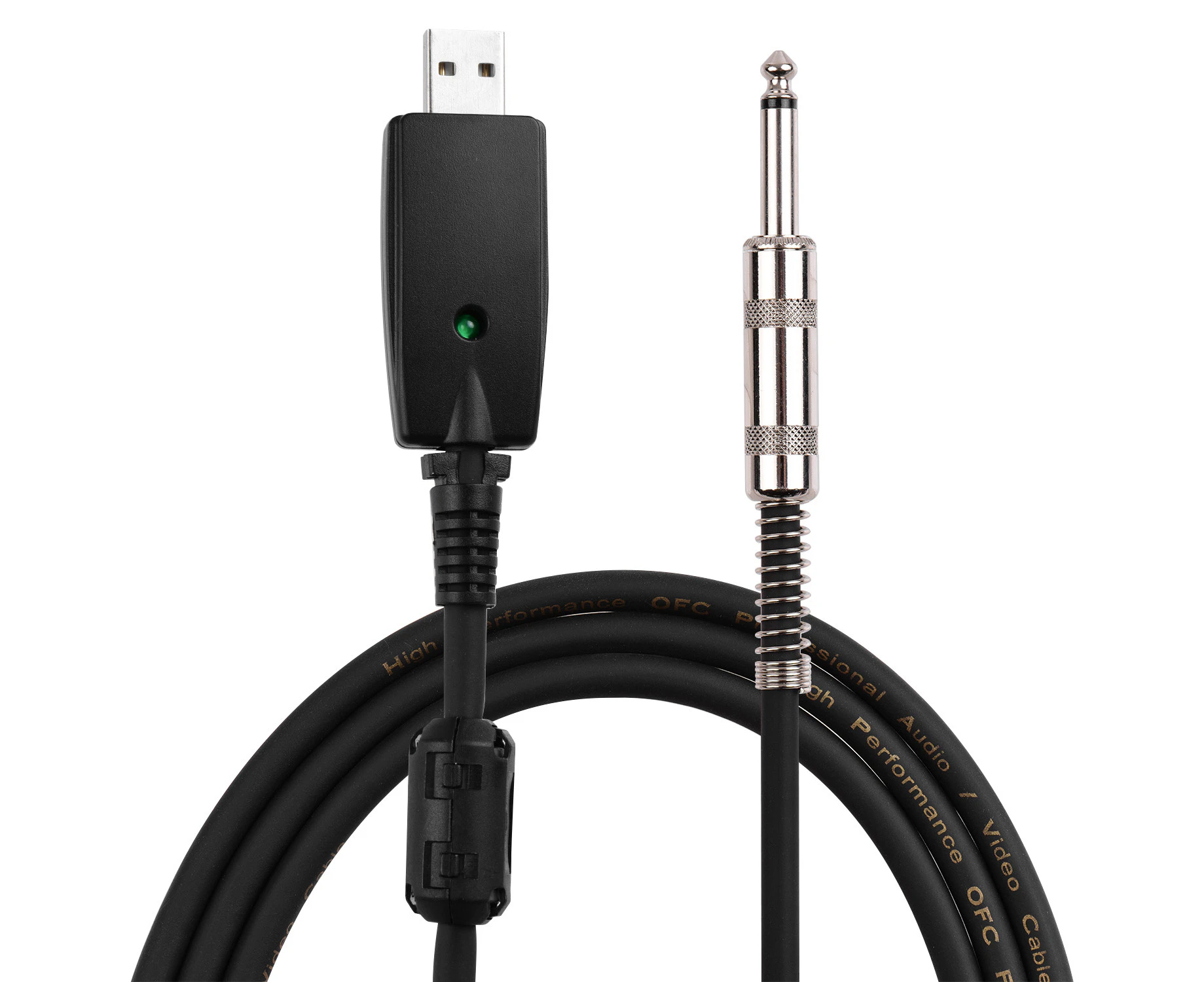 USB Guitar Audio Cable USB Male Interface to 6.35mm (1/4inch) Mono Electric Guitar Connection Cable Professional Guitar to PC USB Link Recording Cable Comp