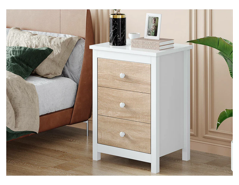 ALFORDSON Bedside Table Hamptons Nightstand Storage Side End 3 Drawers Oak