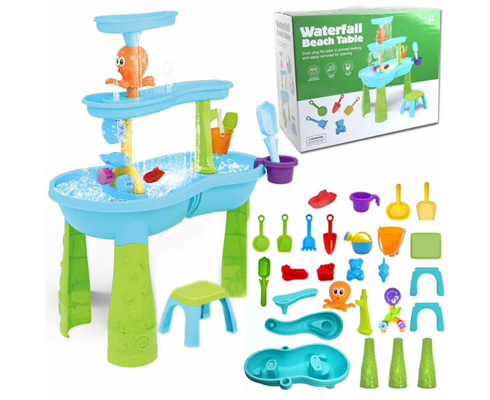 Water Table 3-Tier Outdoor Kids Activity Table with Water Toy Accessories, Rain Showers Splash Pond Outside Water Play Toys Sand Sensory