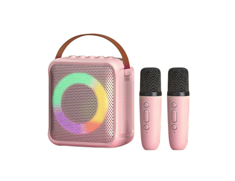 Spot cross-border mini version karaoke wireless bluetooth portable audio with microphone microphone speaker portable singing Pink F-5288 double wheat