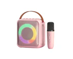 Spot cross-border mini version karaoke wireless bluetooth portable audio with microphone microphone speaker portable singing Pink F-5288 double wheat