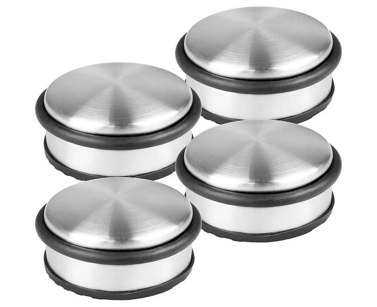 Set Of 4 Solid Stainless Steel Door Stops - Heavy Door Stopper Base With Modern Design, Door Stopper With Rubber Ring To Protect The Doors