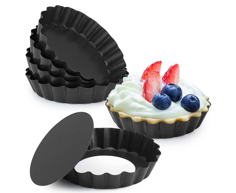 5 Inch Quiche Pans with Removable Bottom, Non-Stick, Fluted Sides, Mini Tart Pans, Round Shape, Set of 6