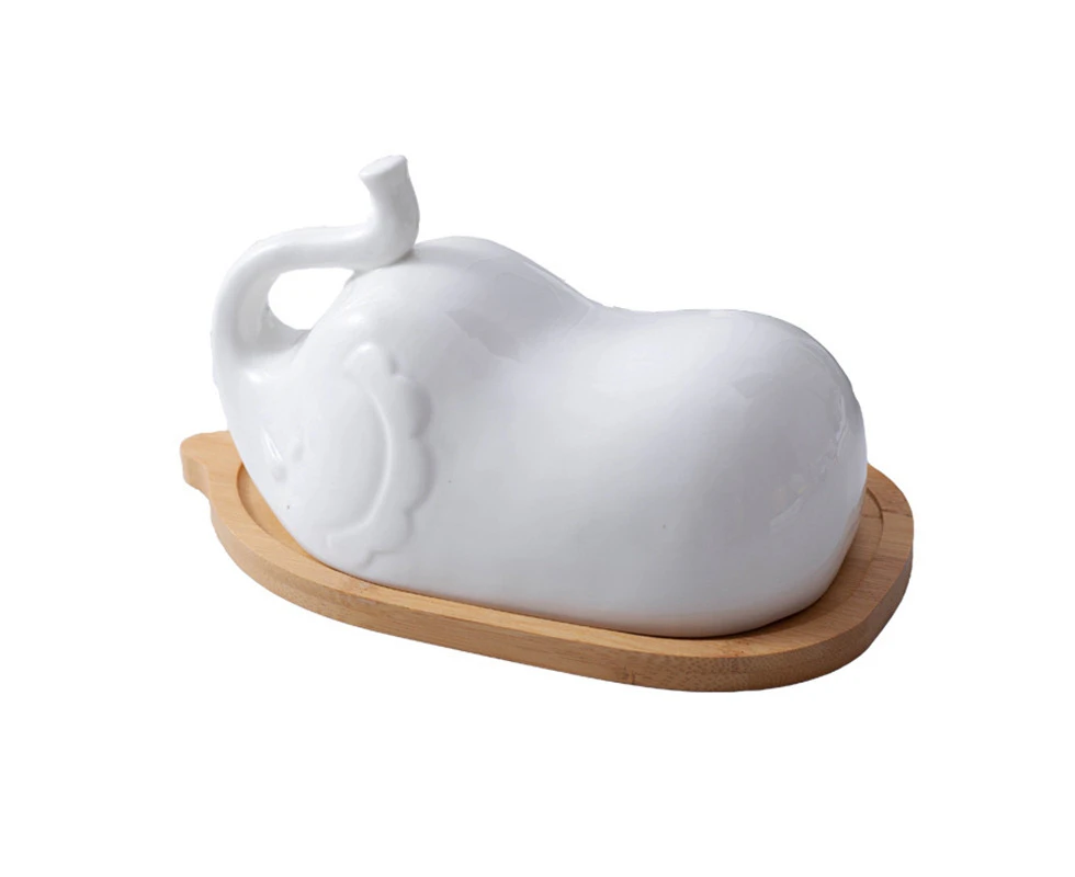 Elephant Butter Dish with Cover Ceramic Butter Keeper Large Porcelain Butter Container Holder for Kitchen