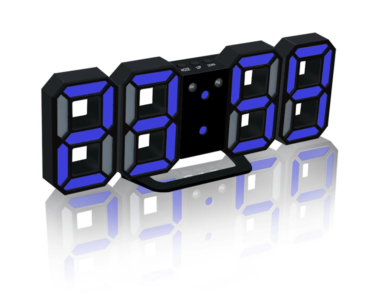 3D Digital Alarm Clock, Wall Led Number Time Clock With Auto Adjust Brightness Levels, Led Electronic Clock With Snooze Function,Blue