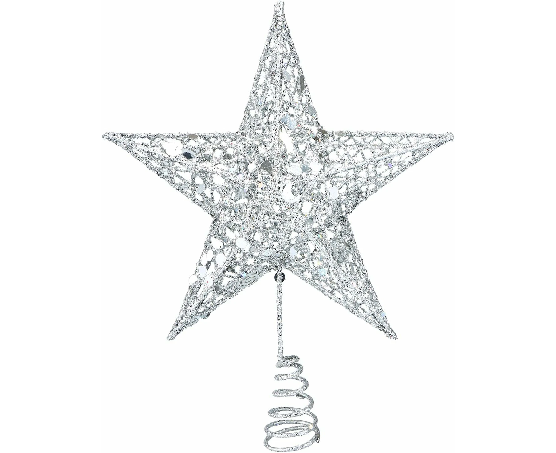 Metal Glittered Christmas Tree Topper Hallow Wire Star Topper For Christmas Tree Ornament (Red),Silver