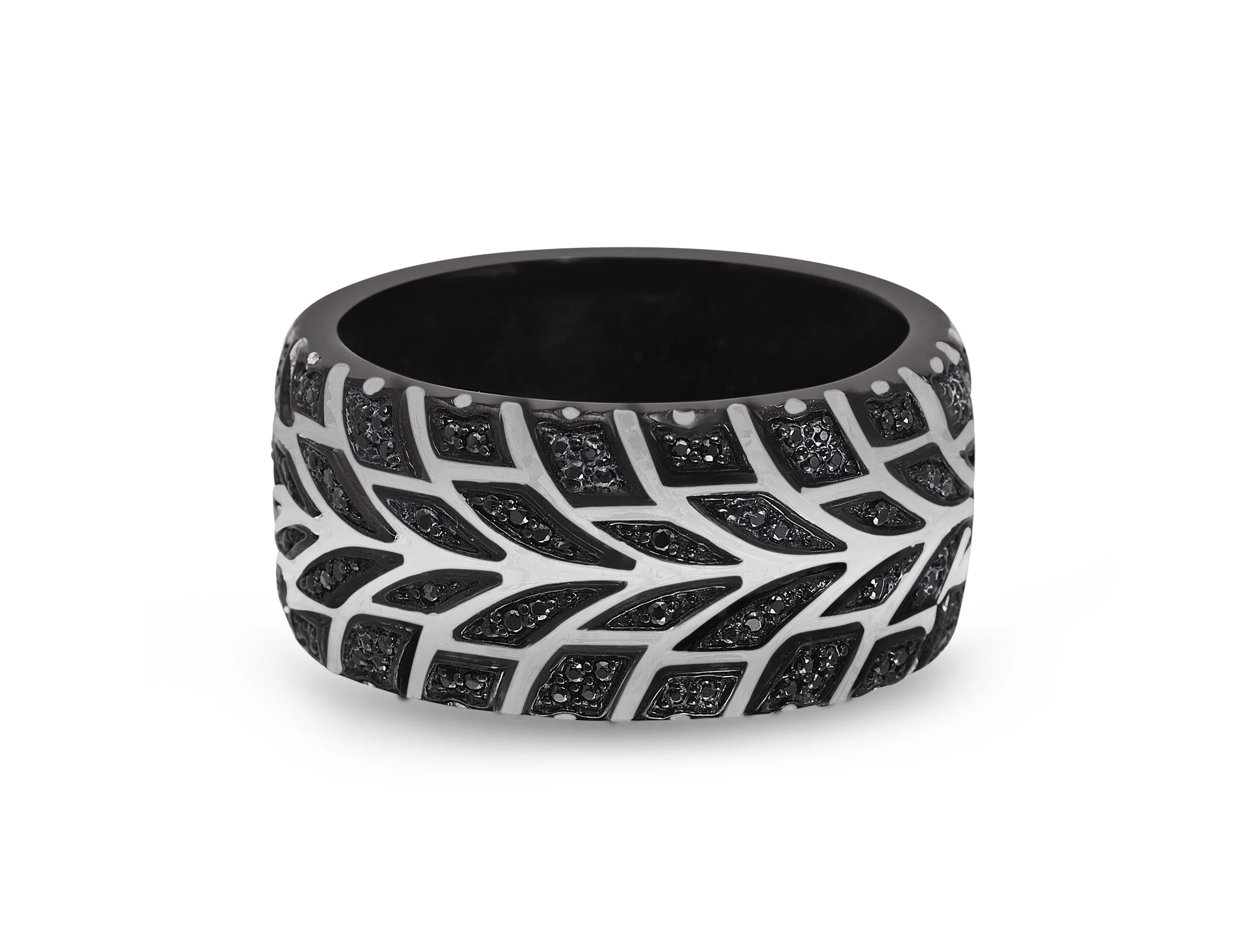 LuvMyJewelry Racer Swag Tire Tread Sterling Silver & Black Diamond Ring