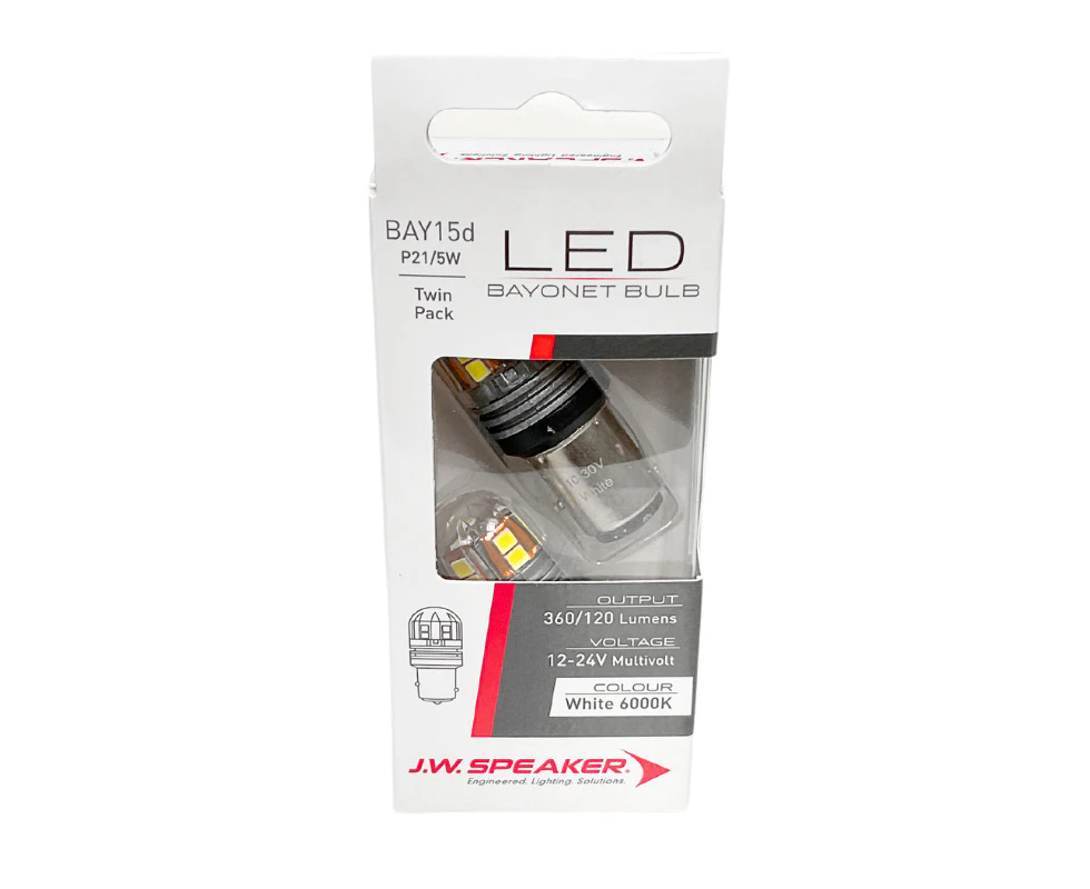 JW Speaker LED P21/5W S25 BAY15d 6000K White Bulbs