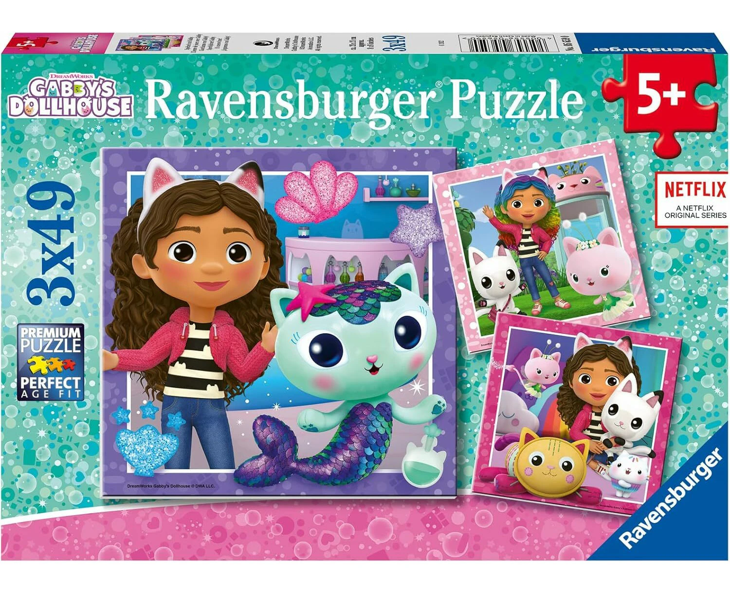 3x49pc Ravensburger Gabby's Dollhouse It's Meow Time! Kids Jigsaw Puzzle Set 5y+