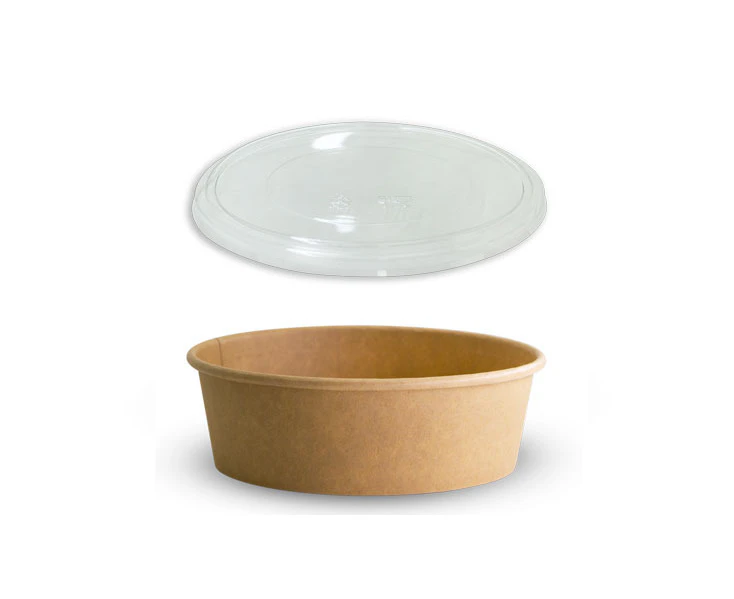 250 X Brown Kraft Paper Food Bowls And Lids 500Ml