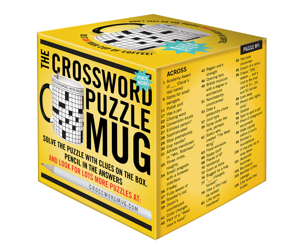 The Unemployed Philosophers Guild Crossword Puzzle Mug w/Pencil/Clues 12oz