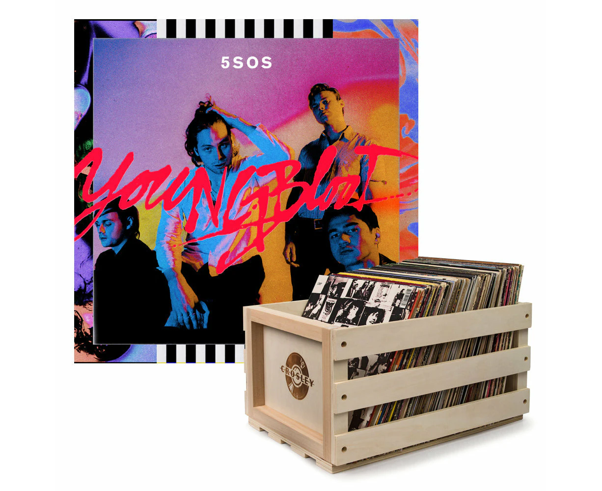 Crosley Record Storage Crate & 5 Seconds Of Summer Youngblood - Vinyl Album Bundle