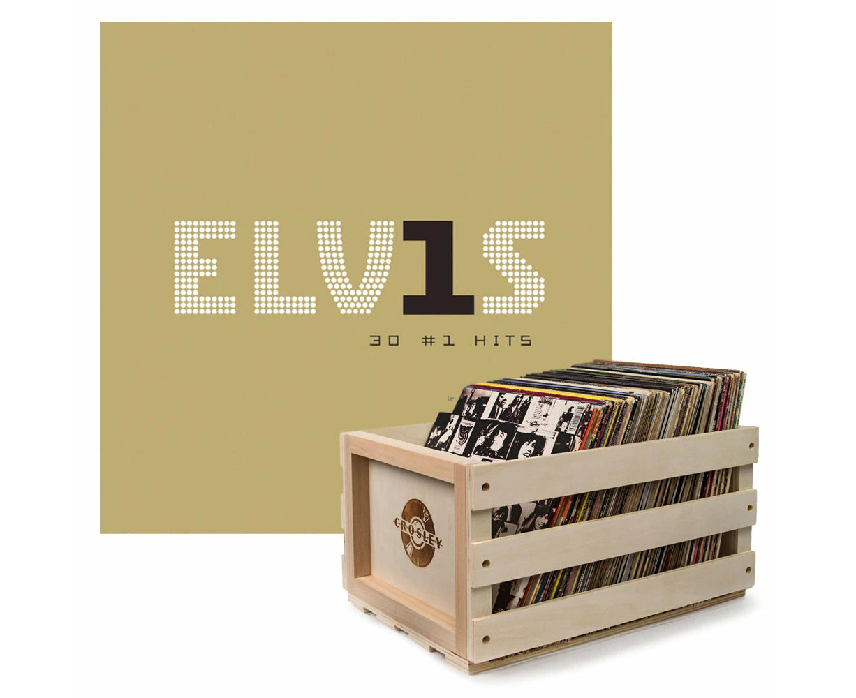 Crosley Record Storage Crate Elvis Presley Elvis 30 #1 Hits Vinyl Album Bundle