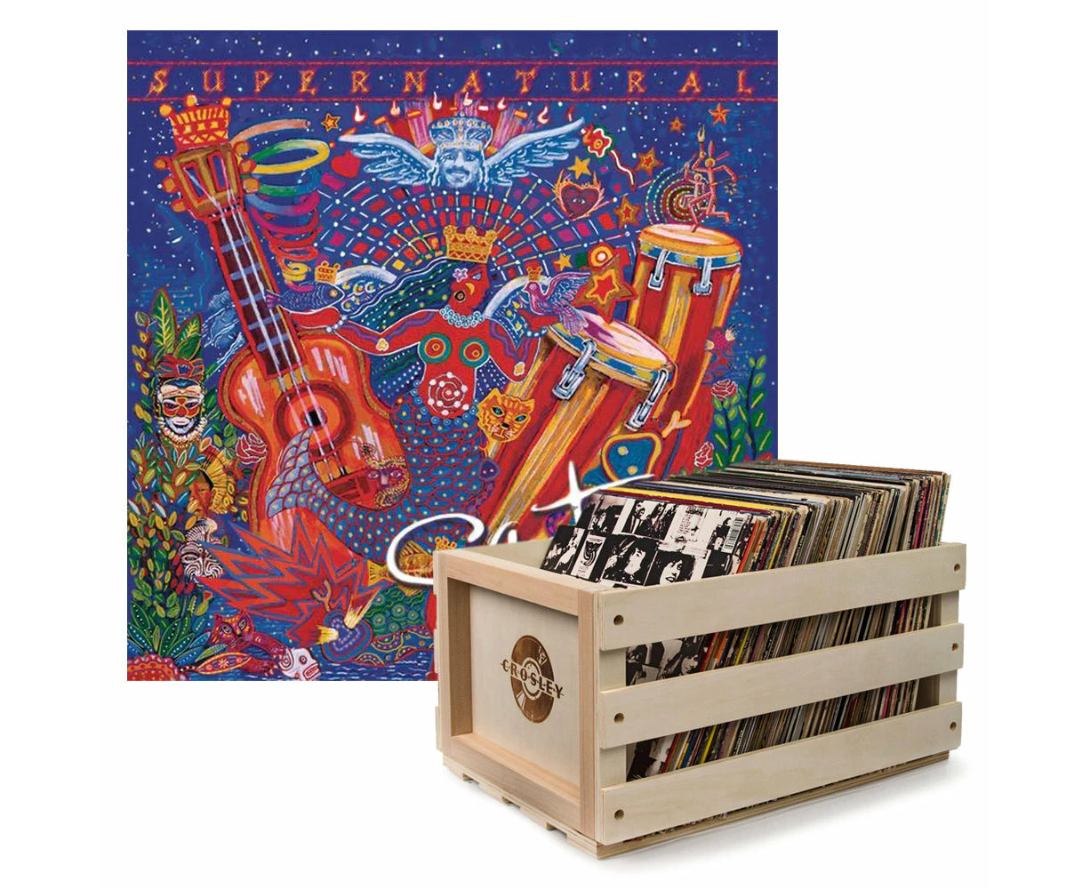 Crosley Record Storage Crate Santana Supernatural Vinyl Album Bundle