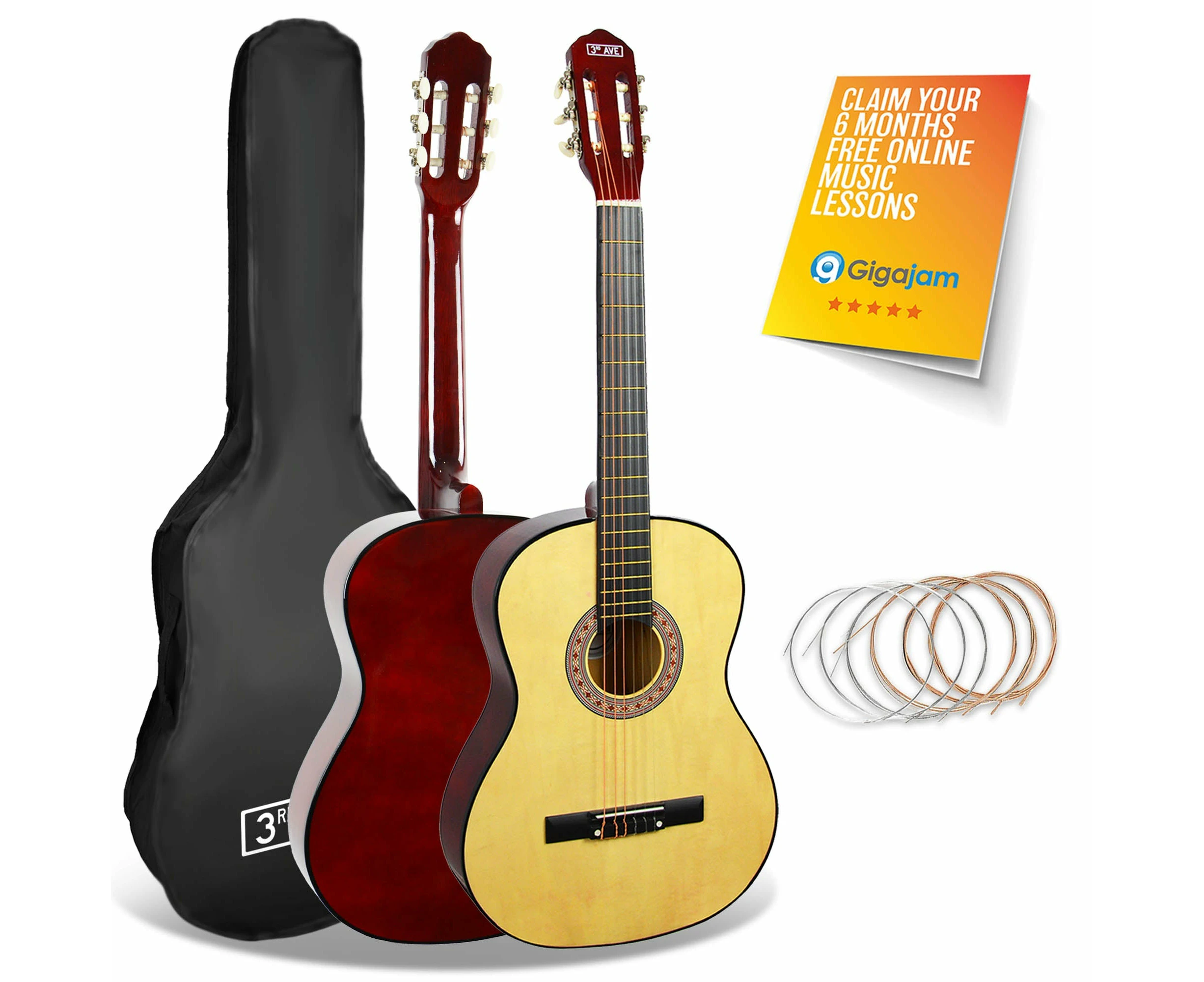 3rd Avenue Full Size Classical Guitar Pack - Natural