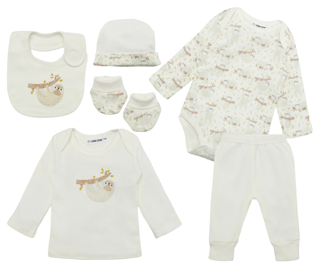 Gem Look Baby Sloth Organic Cotton 6-Piece Set