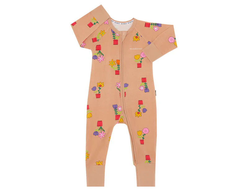 Bonds Baby Zip Wondersuit - Flower Pots/Spiced Honey