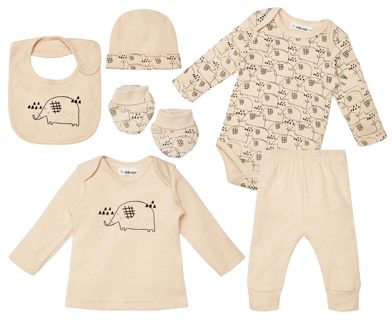 Gem Look Baby Elephant Organic Cotton 6-Piece Clothes Set