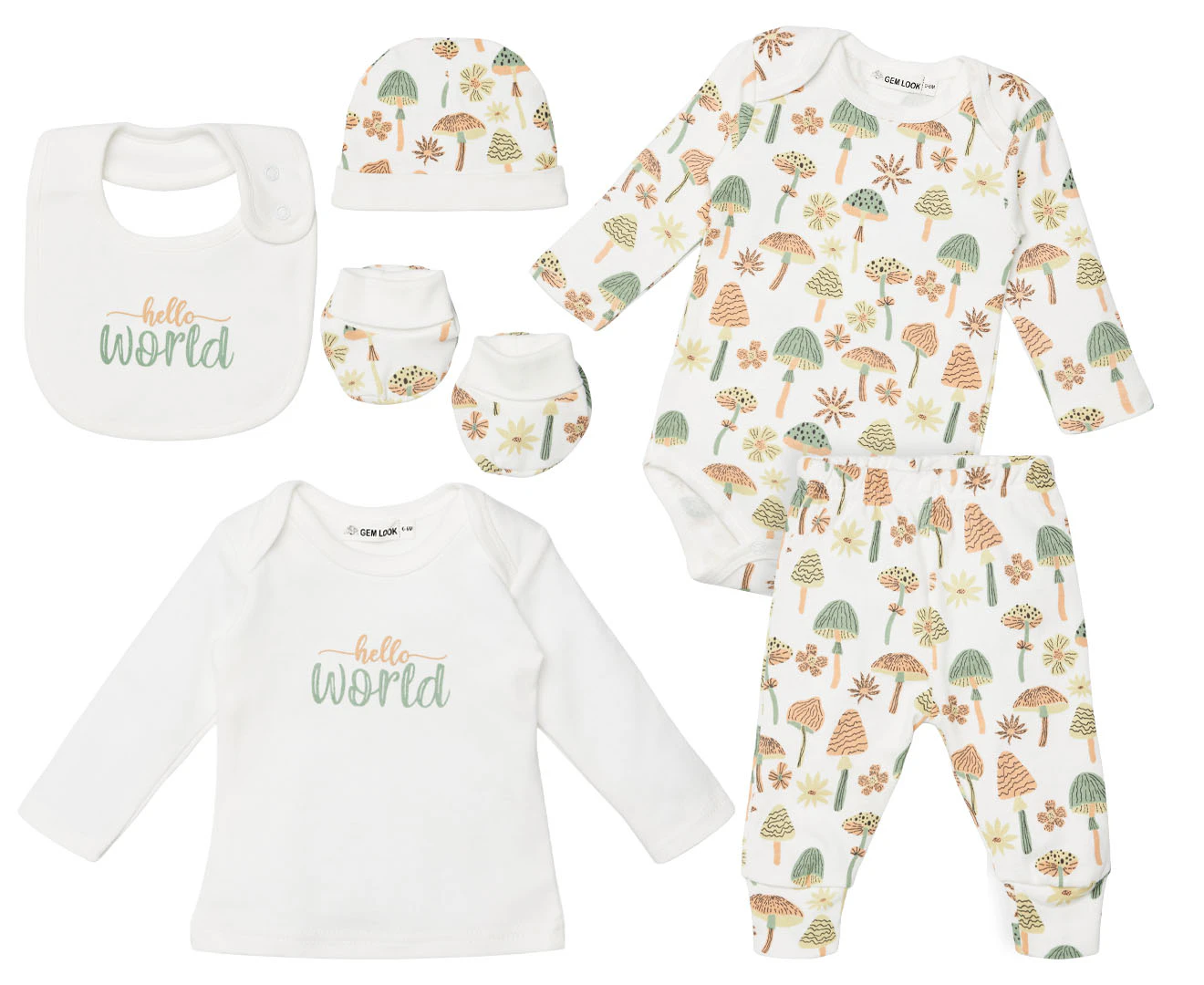 Gem Look Baby Mushroom Organic Cotton 6-Piece Clothes Set