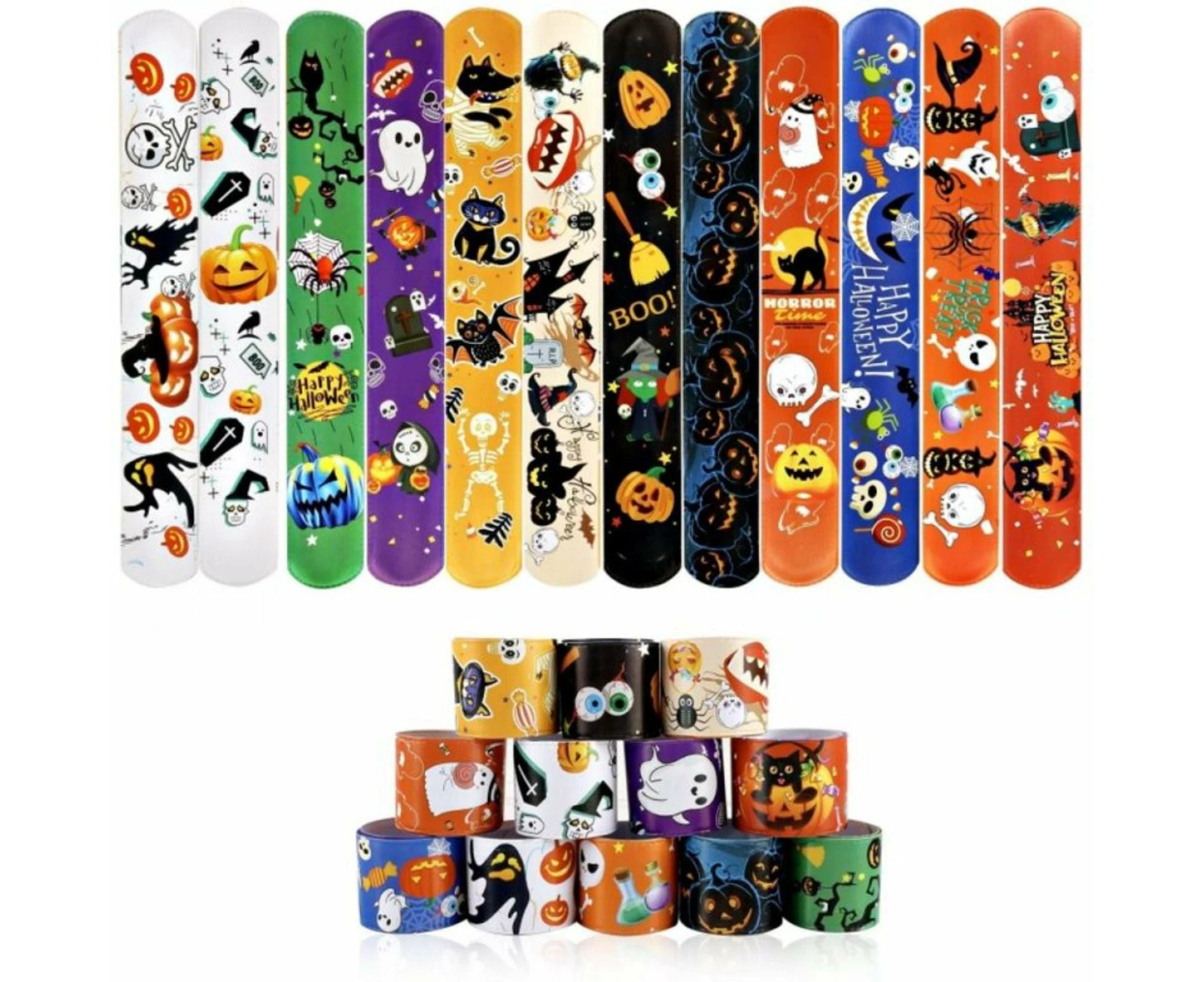 12x Kids Party Novelty Toys play Band Wrist Halloween Snap Slap Bands