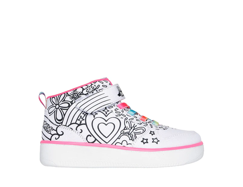 Skechers Girls' Sport Court 92 Colour Me Kicks Sneakers - White/Multi