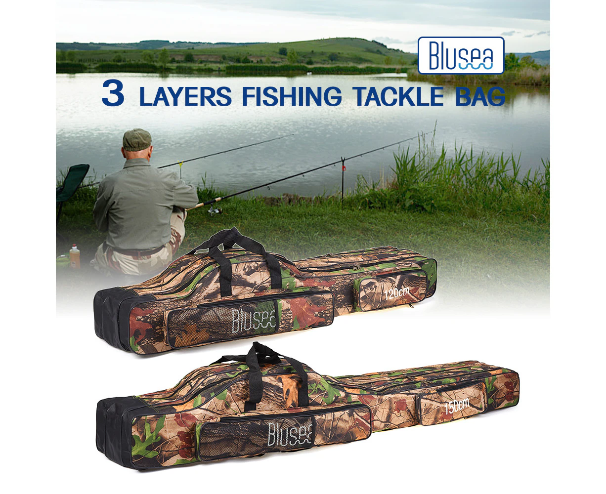 LOYOUTH Blusea 120cm/150cm 3 Layers Fishing Bag Portable Folding Fishing Rod Reel Bag Fishing Tackle Carry Bag Case Travel Storage Bag