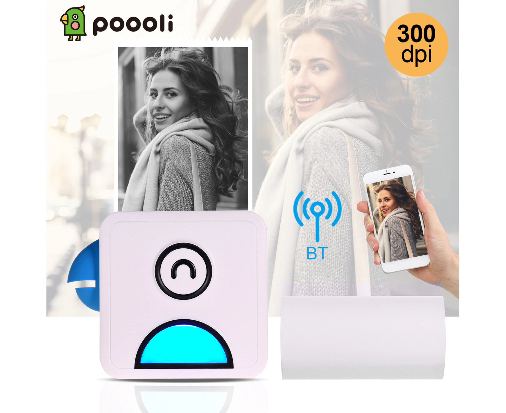 LOYOUTH Poooli Pocket Thermal Printer 58mm Wireless BT Printer 300dpi with 1 Roll Thermal Paper for Printing Labels Lists Photos Making Journals Hand