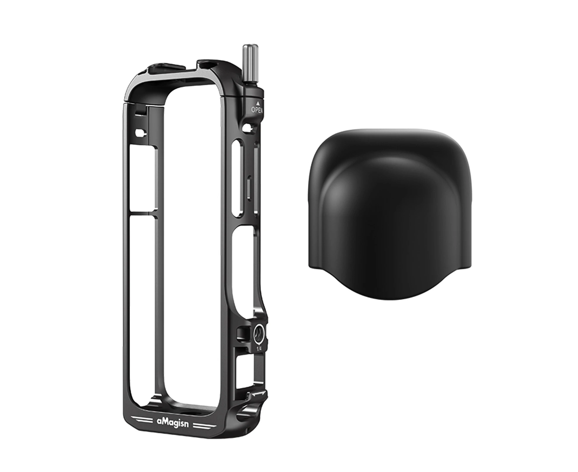 LOYOUTH aMagisn Panoramic Camera Video Cage Dual Cold Shoe Mounts with Silicone Lens Cap Metal Protective Frame Camera Cage Compatible with Insta