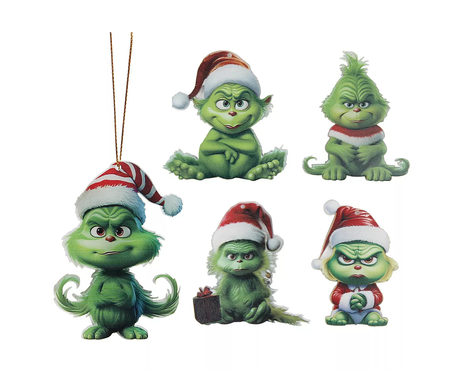 5pcs Cartoon Grinch Pendant Christmas Tree Hanging Ornament Flat 2D Home Decor