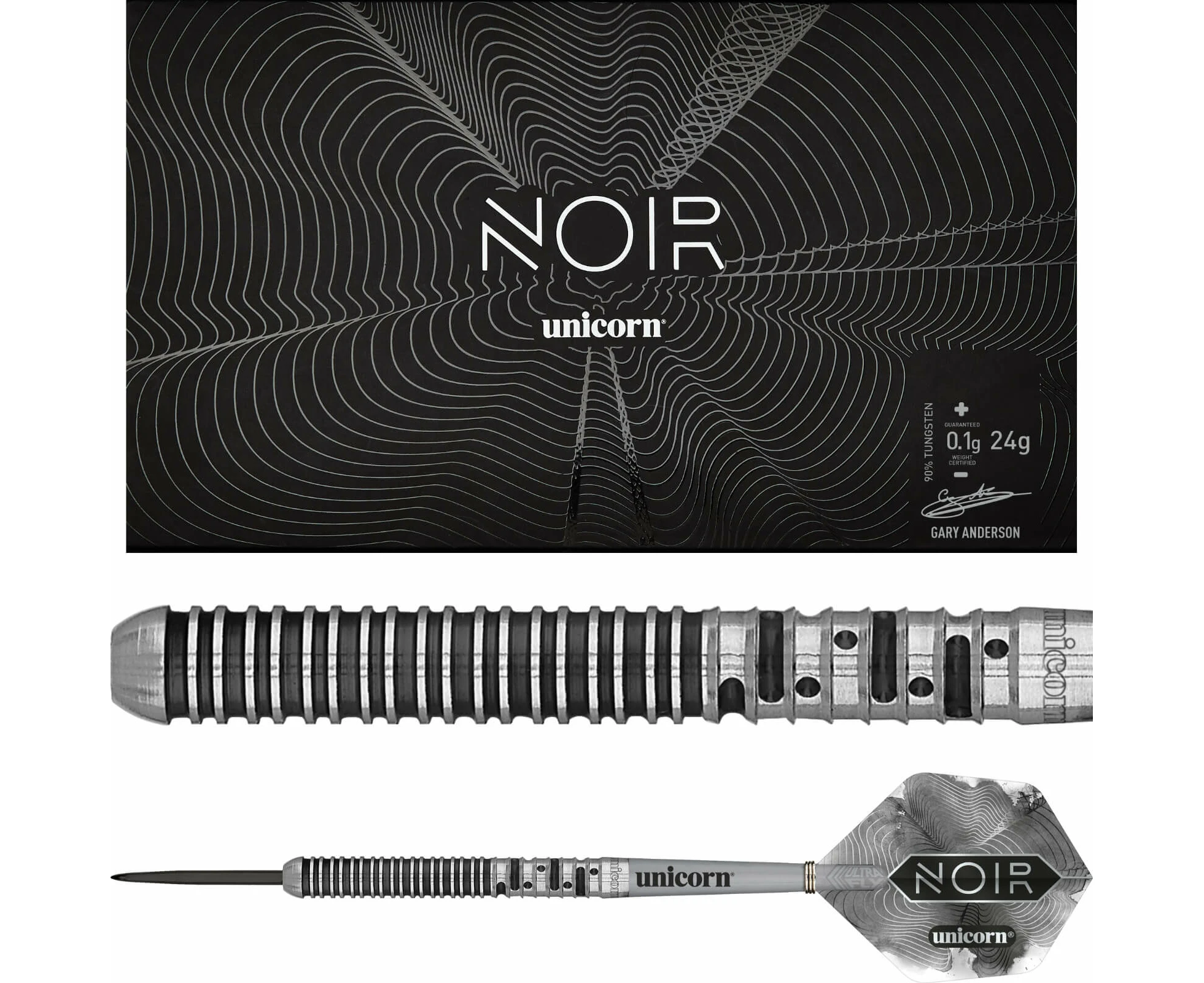 Unicorn Gary Anderson Noir Phase 5 Code 90% Tungsten Steel Tip Dart Set