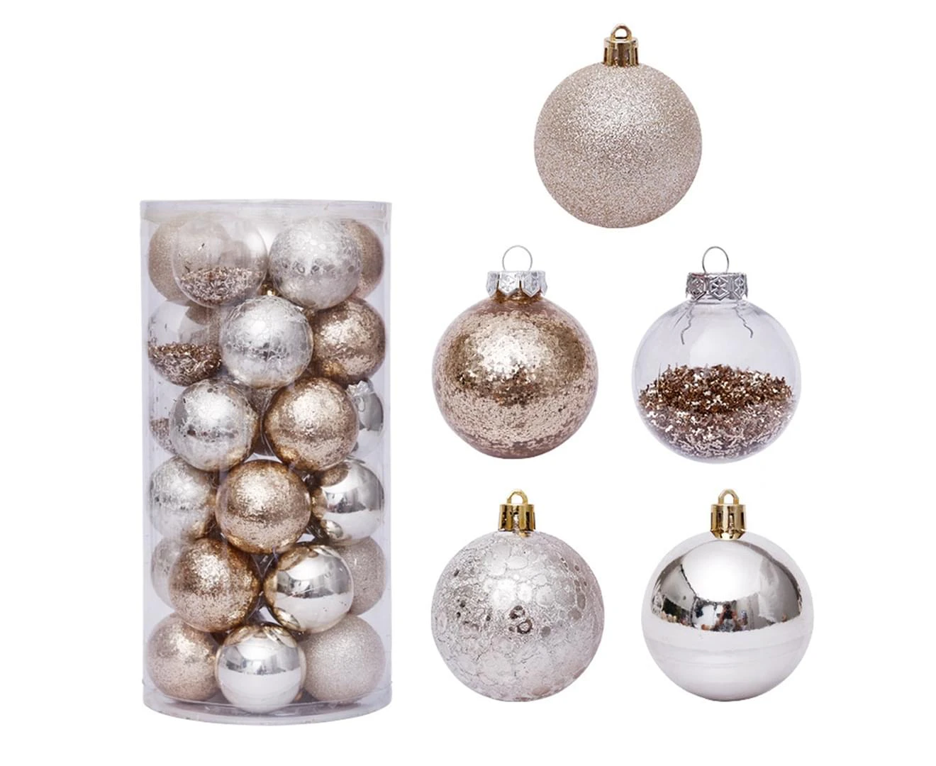 30Pcs 6cm/2.36” Christmas Ball Christmas Tree Baubles Shatterproof Plastic Xmas Tree Decorations Christmas Balls Ornament Hanging Pendants Party Festival