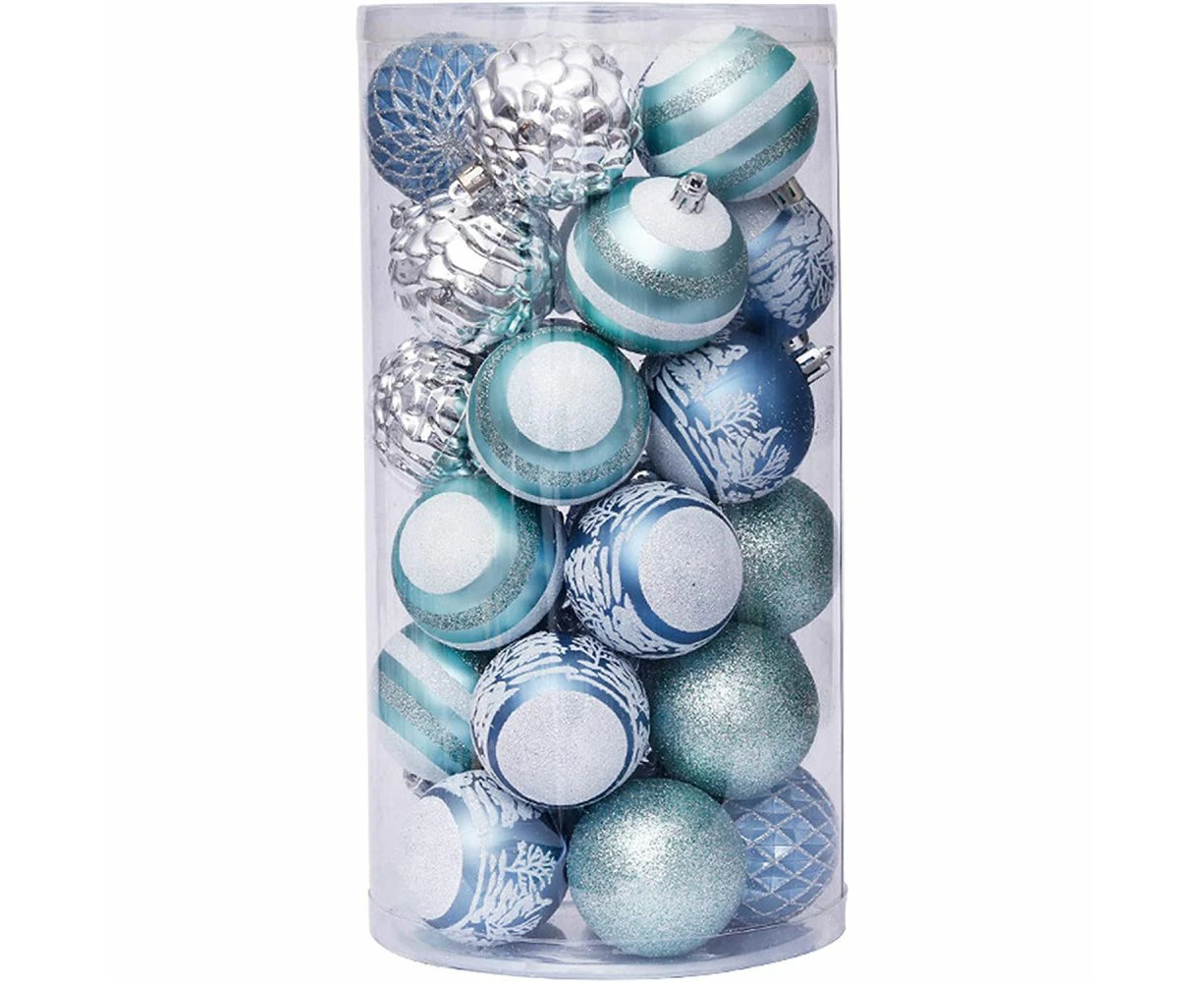 30Pcs Christmas Ball Ornaments Shatterproof Festive Light Bulbs Festive Wedding Ornaments Christmas Tree Ornaments—Blue&Sliver