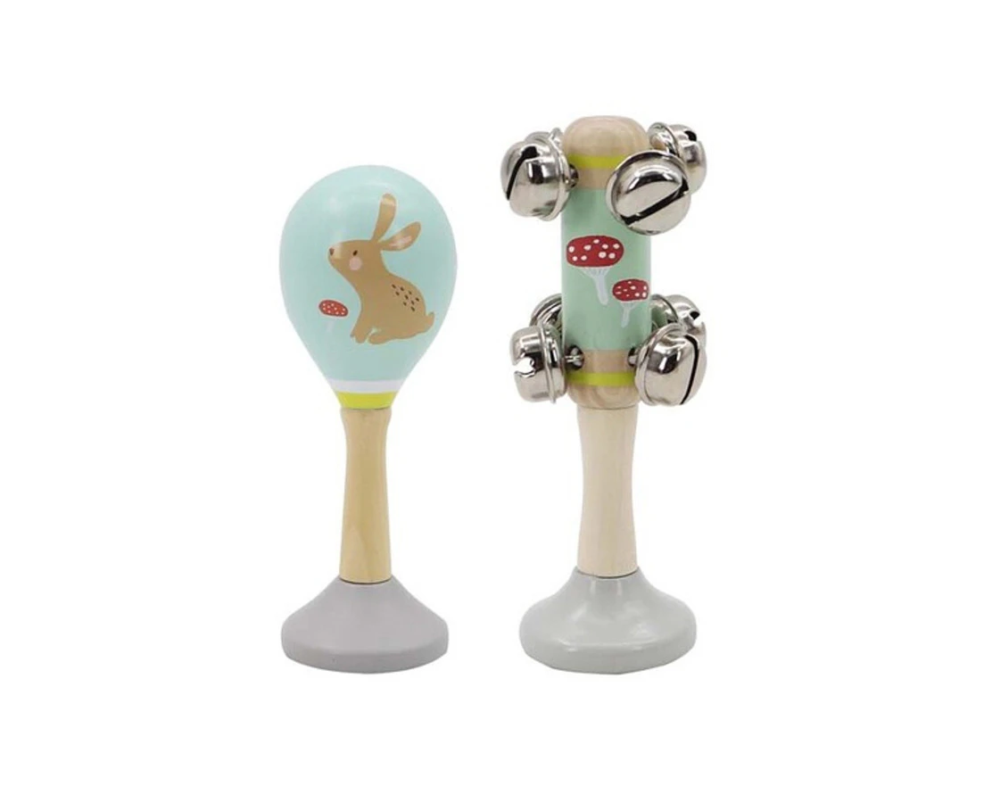 Kaper Kidz Calm & Breezy Rabbit Wooden Maraca & Bell Stick Play Toy Set 18m+