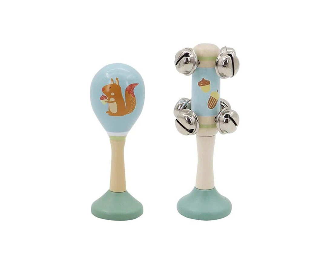 Kaper Kidz Calm & Breezy Squirrel Wooden Maraca & Bell Stick Play Toy Set 18m+