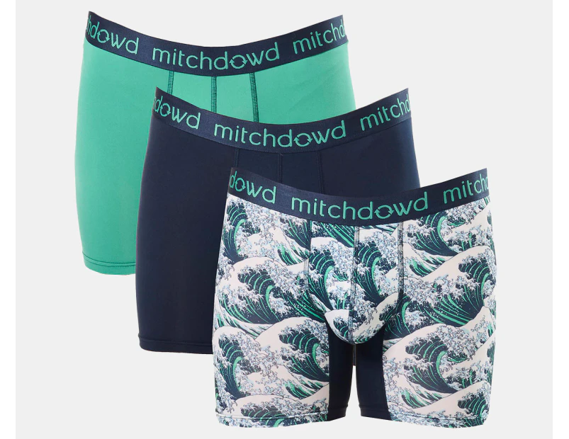 Mitch Dowd Men's Recycled Polyester Comfort Trunks 3-Pack - Green/Navy/Great Wave