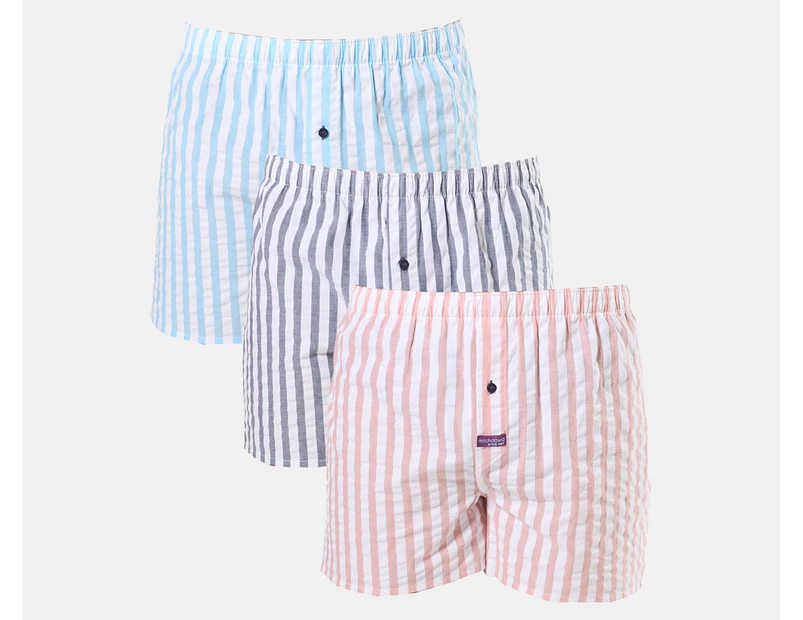 Mitch Dowd Men's Seersucker Stripe Cotton Boxers 3-Pack - Red/Navy/Blue