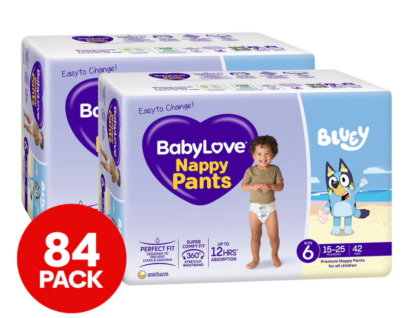 2 x BabyLove Size 6 15-25kg Premium Nappy Pants 42pk