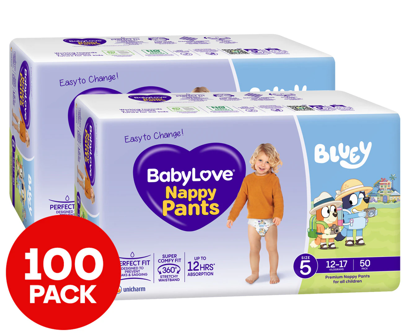 2 x BabyLove Size 5 12-17kg Premium Nappy Pants 50pk