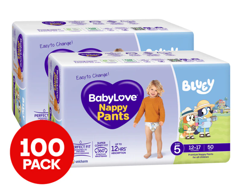 2 x BabyLove Size 5 12-17kg Premium Nappy Pants 50pk