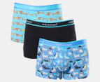 Mitch Dowd Men's Doggone Blues Cotton Trunks 3-Pack - Blue/Light Blue/Black