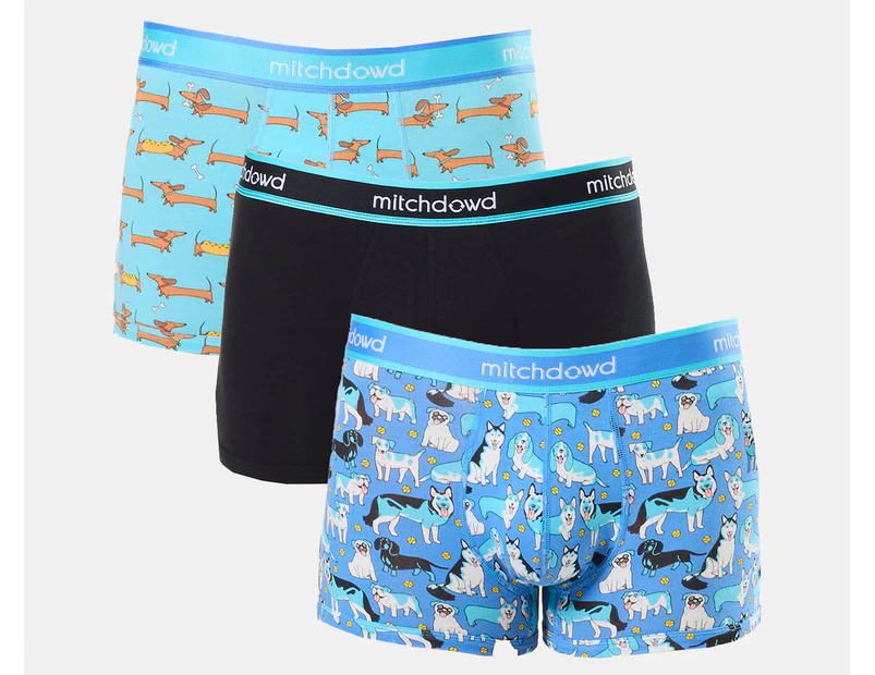 Mitch Dowd Men's Doggone Blues Cotton Trunks 3-Pack - Blue/Light Blue/Black