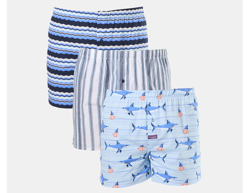 Mitch Dowd Men's Great White Pork Cotton Boxers 3-Pack - Blue/Multi