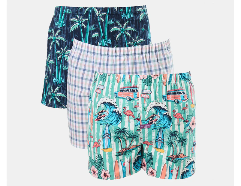 Mitch Dowd Men's Surfin' Palms Cotton Boxers 3-Pack - Green/Multi