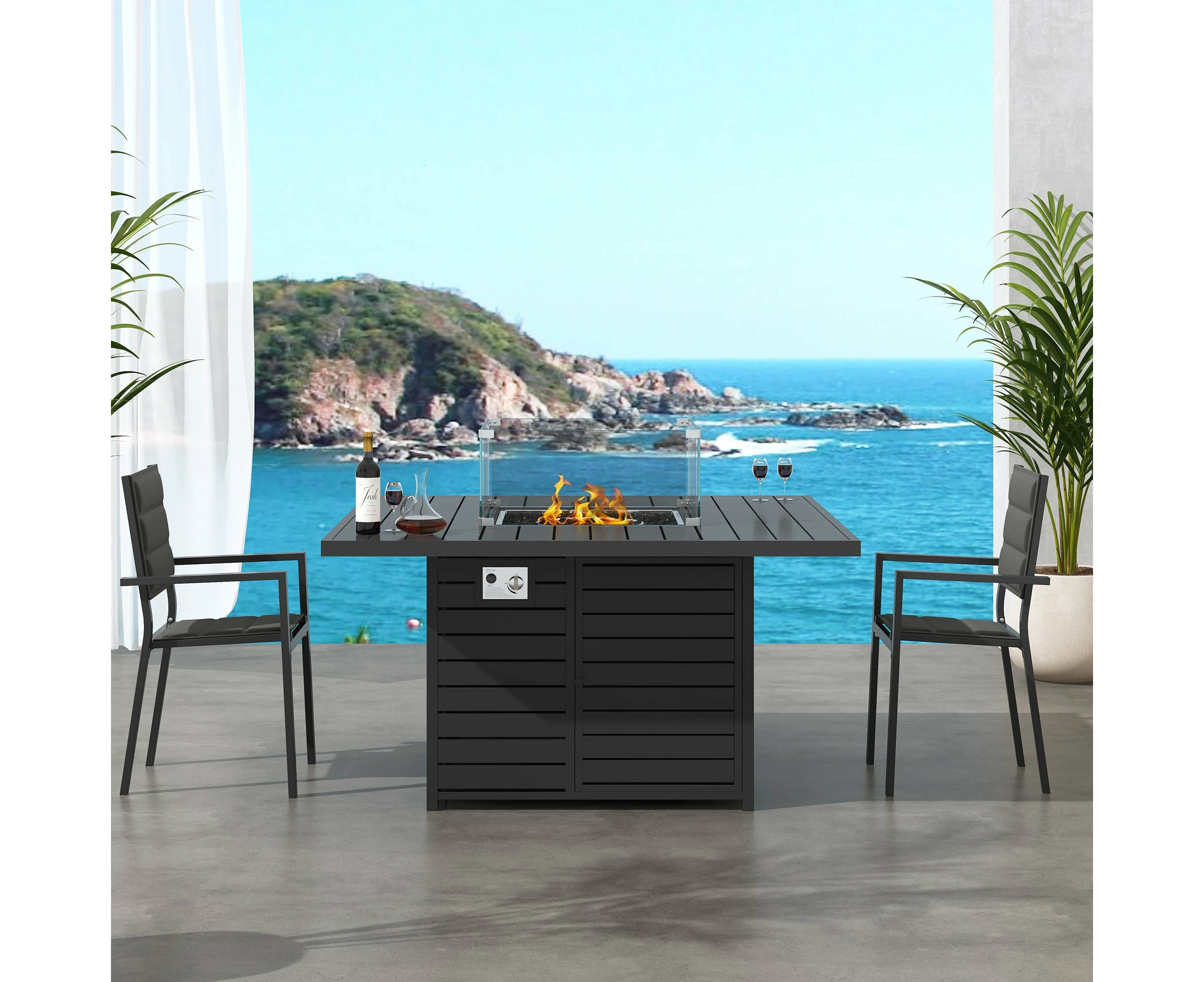 Dreamo Outdoor Square Fire Pits Table - Charcoal