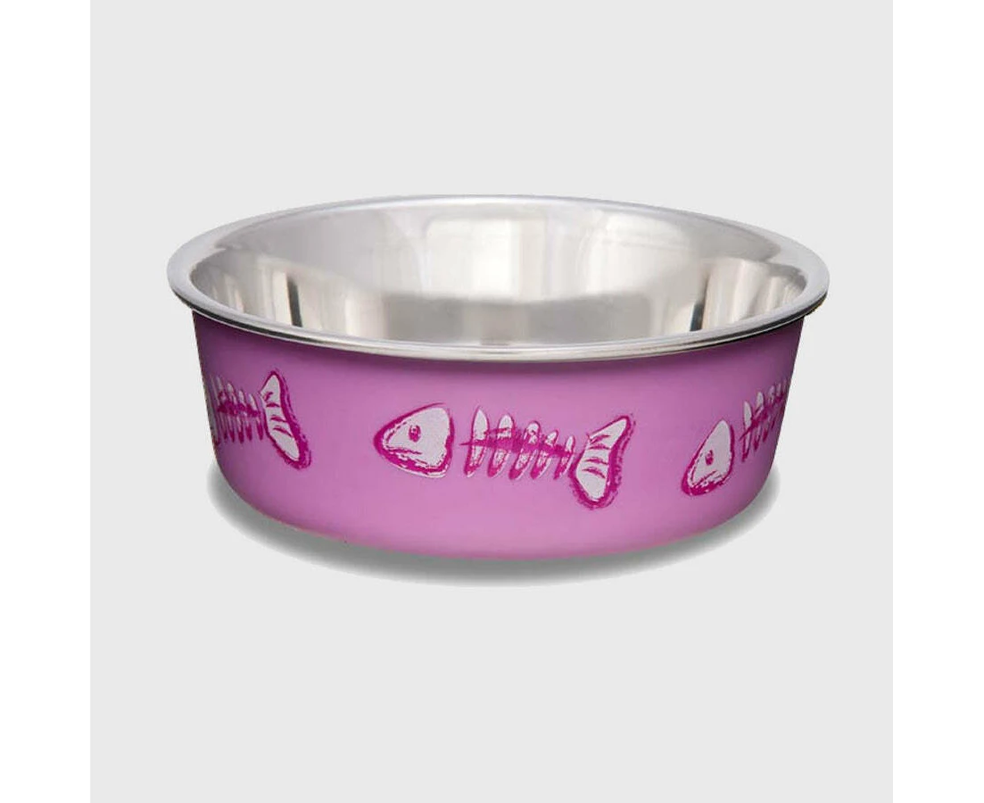 Loving Pets Bella Bowl Fish Skeleton Dishwasher Safe for Dogs & Cats Pink XS