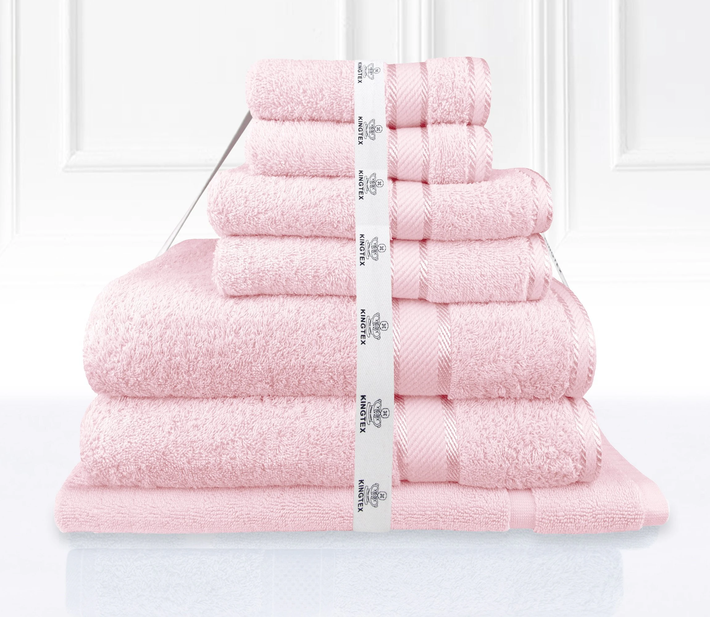 Luxury Kingtex 100% Supreme Cotton Towel Set | 100% Cotton Bath Towel Set | 2 Size Sets - 28 Colours - BABY PINK, 7 Piece Set